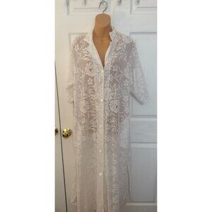 Vintage Tom Bezduda for Barad & Co Womens White Eyelet Lace Robe Coverup M/L